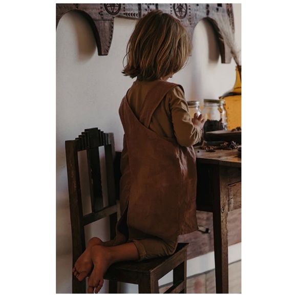 The Simple Folk | The Organic Linen Apron Pinafore Oatmeal | 4-6 Yrs - Picture 3 of 10